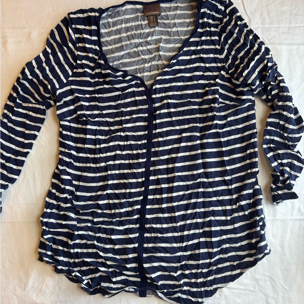 Oh Baby! Motherhood Navy and White Striped Maternity Shirt
